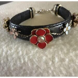 Rare Brighton Black Leather Flower Bracelet
